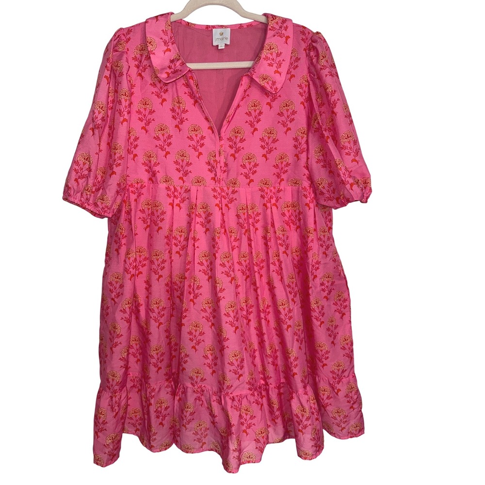 J.Marie Ella Ann Pink Floral Peter Pan Collar Puff Sleeve Dress XL